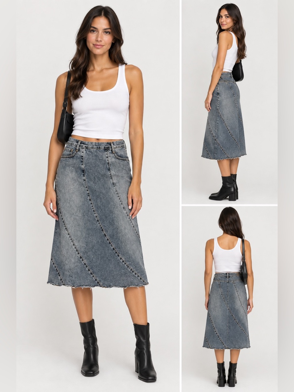 Washed Denim A-Line Midi Skirt Y2K 90s 2000s Minga Vintage Grunge Boho